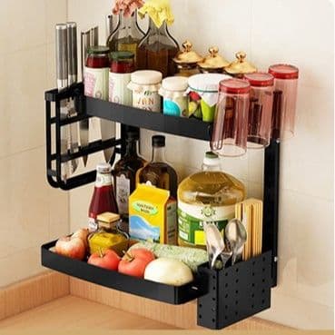 調味料ラック 多段式壁掛け調味料ラック包丁立て付き