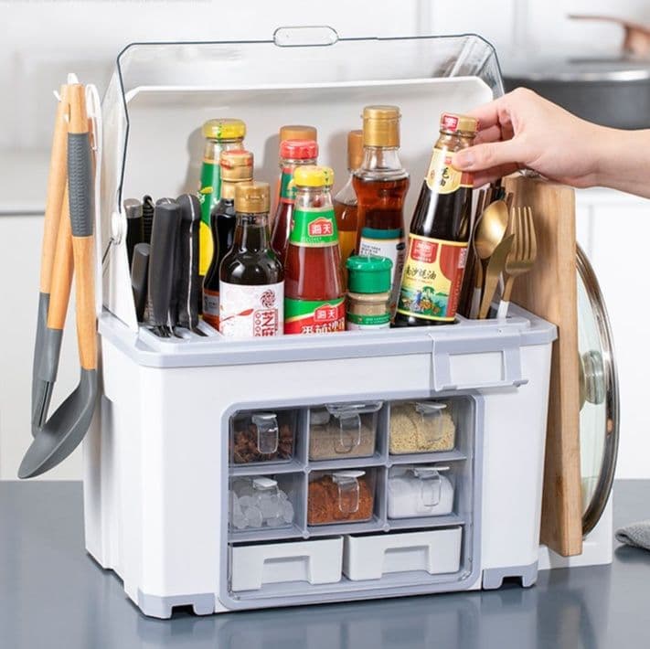 調味料ラック 多機能調味料ラック 調理器具掛け付き卓上収納